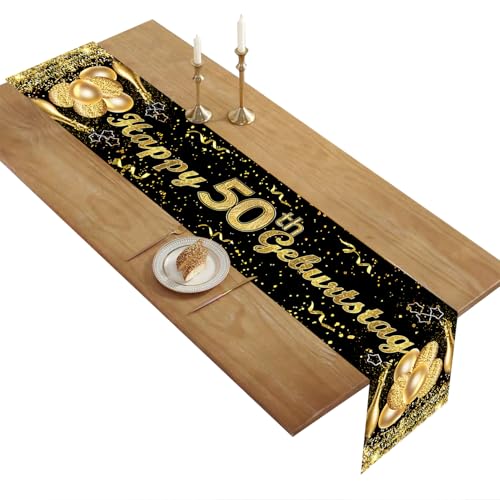50 Tischläufer Geburtstag-Deko, 50 Tischläufer Geburtstag für Männer Frauen Geburtstag Party ,für Zuhause Küche Draußen Drinnen,(Schwarz Gold) von Generisch