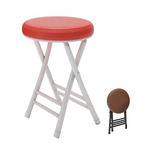 50 cm großer Küchenhocker, zusammenklappbar, gepolstert, Barhocker, leicht und tragbar, für Esszimmer, Schlafzimmer, Badezimmer, Café (rot) von Generisch