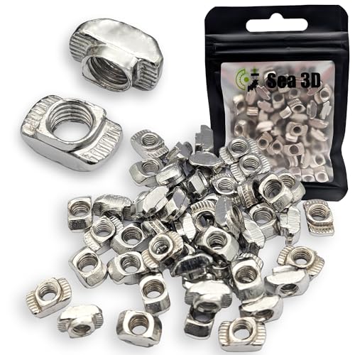 Sea 3D 50 Stück M4 Hammermutter 6mm Nut 6 aus verzinkten Stahl rostfrei, 2020 Aluprofil Hammerkopfmutter T-Nut Nutenstein von Sea 3D