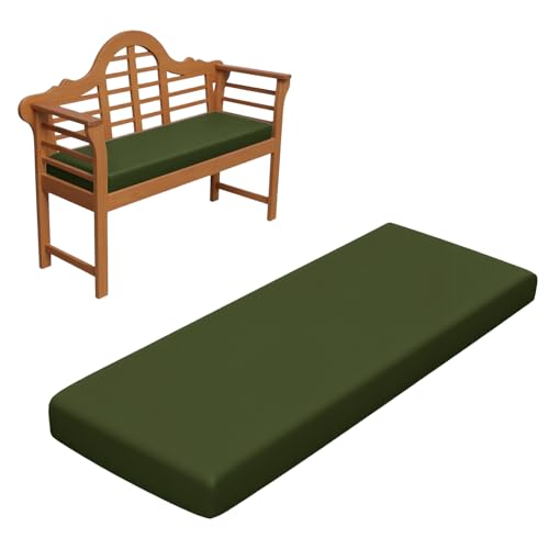 5cm Dicke Wasserfest Sitzkissen Outdoor, Sitzauflage Sitzkissen Bank Auflage Ersatzpolster, rutschfeste Waschbare Bankauflage Bankkissen Sitzauflagen Gartenmöbel Bank Polster,Army Green,145x55cm von Generisch