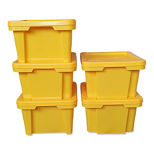kanister-vertrieb® 5er-Set Aufbewahrungsbox Spielzeugkiste Kunststoffbox Box mit Deckel stapelbar, für Lebensmittel, PP-Kunststoff, 20 L, 43x35x23 cm (gelb) von Generisch