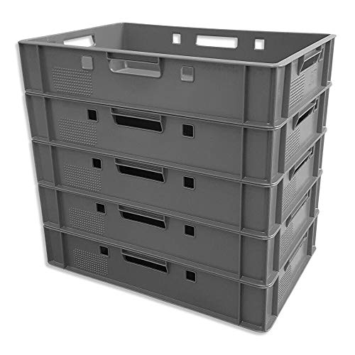 5er Set E1-Kiste Eurobox Metzgerkiste Lagerbox 60x40x12,5 cm stabil für Lebensmittel geeignet (grau) von kanister-vertrieb