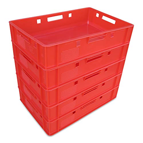 kanister-vertrieb® 5er Set E1-Kiste Eurobox Metzgerkiste Lagerbox 60x40x12,5 cm stabil für Lebensmittel geeignet (rot) von kanister-vertrieb