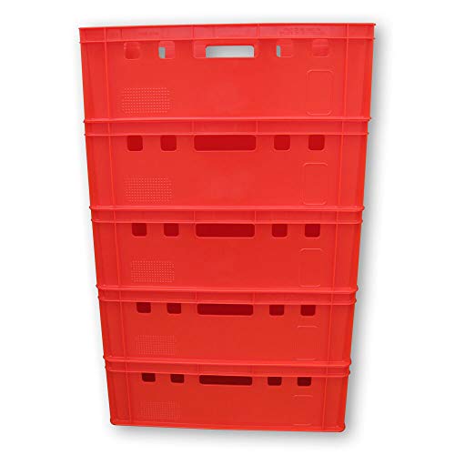 kanister-vertrieb® 5er Set E2 Kisten 60x40x20 cm Fleischkiste Lagerkiste Metzgerkiste Eurobox rot inkl. Etiketten von generisch