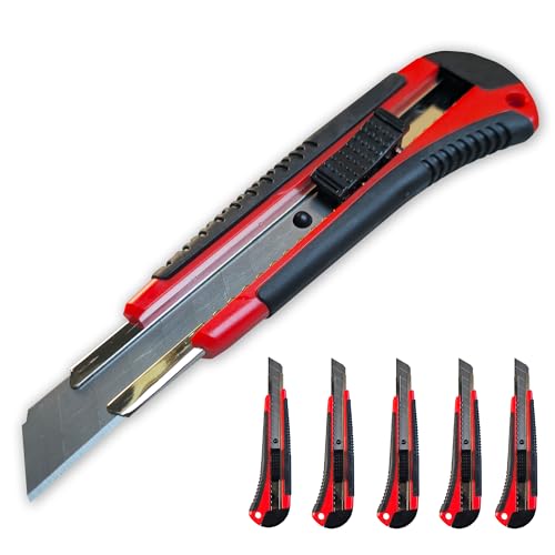 5x Cuttermesser mit Gummigriff Kartonmesser Paketmesser Teppichmesser Cuttermesser 18mm - Cutter Set für Haushalt, Büro & Handwerk - Cutter Messer Set - Cuttermesser/Kattermesser 5x Cuttermesser mit Gummigriff Kartonmesser Paketmesser Teppichmesser Cuttermesser 18mm - Cutter Set für Haushalt, Büro & Handwerk - Cutter Messer Set - Cuttermesser/Kattermesser von Generisch