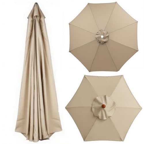 6/8 Rippen Ersatzdach für Terrassenschirme, 200–400 cm, Polyestergewebe, Ersatz Baldachin Abdeckung für Markt Garten Pool Strand, Nur Bezug, Wasserdicht, UV-beständig, Seeblau(Beige,8 Streben 200cm) von Generisch