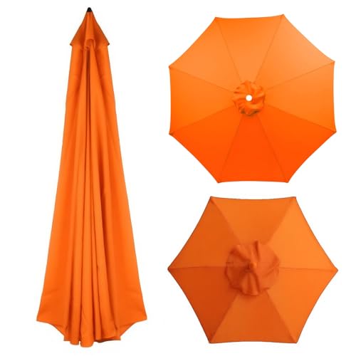 6/8 Rippen Ersatzdach für Terrassenschirme, 200–400 cm, Polyestergewebe, Ersatz Baldachin Abdeckung für Markt Garten Pool Strand, Nur Bezug, Wasserdicht, UV-beständig, Seeblau(Orange,8 Rippen 250cm) von Generisch