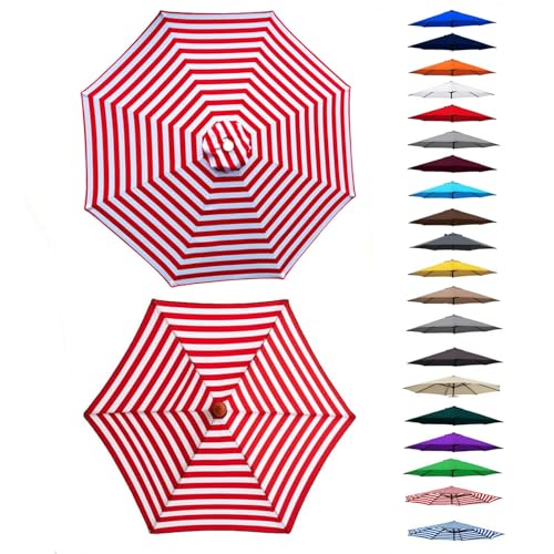 6/8 Streben Terrassenschirme Ersatzbezug, Ersatz-Überdachung für Markt, Garten und Pool, Sonnenschirm Baldachin Ersatz Stoff, nur Vordach, 200–400 cm Wasserdichtes Polyestergewebe(Rot und Weiß,6 Streb von Generisch