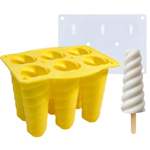 6-Cavity Ice Lolly Moulds & 2 Silicone Popsicle Sticks, Reusable Silicone Ice Lolly Moulds with Sticks, Kids Friendly DIY Ice Pop Maker Kit, Easy Release Leakproof Lolly Moulds (A-Yellow) von Generisch