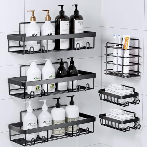 6 Klebeduschen mit Seifenhalter - Ohne Bohren Badezimmer Aufbewahrung, Schwarz Duschablage für platzsparendes, wasserdichtes Badezimmerzubehör 6 Klebeduschen mit Seifenhalter - Ohne Bohren Badezimmer Aufbewahrung, Schwarz Duschablage für platzsparendes, wasserdichtes Badezimmerzubehör von Generisch