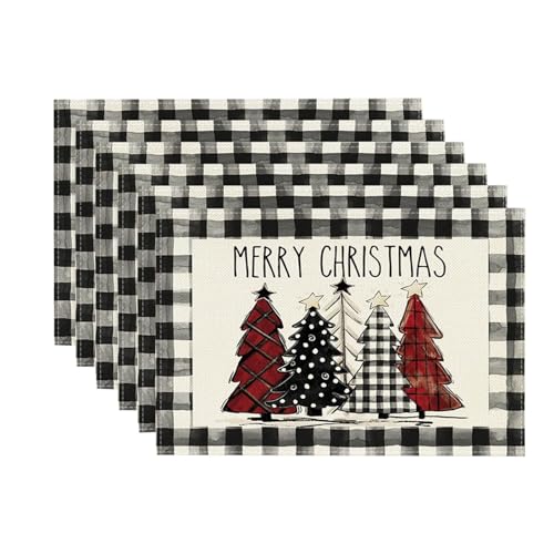 6 PCS Weihnachten Tischset Baumwolle Leinen Tischdecke Tischsets Weihnachten Abwaschbar Thermo Küche Tisch Filz Tischdecke 45 X 32 cm Esstischmatten (D, 32x45cm) von Generisch