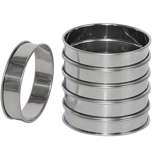6 Pack 4 Inch Double Rolled English Rings Stainless Crumpet Round Silikon Gugelhupfform 15 Cm (Silver One Size) von Generisch