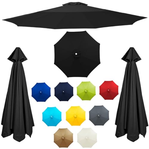 6 Rippen/8 Rippen Sonnenschirm Ersatzbezug 200cm 230cm 250cm 270cm 300cm 350cm Polyestergewebe Ersatz-überdachung für Outdoor Garten Hof Markt(Black,2.7m/8ribs) von Generisch