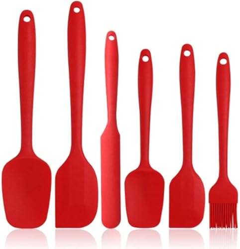 6 StüCk Teigschaber Silikon Spatel Set KüChenutensilien fum Backen,Silicone Spatula Silikon KüChenhelfer Und Mischen HitzebestäNdiger SilikonlöFfel In KüChenhelfer Set Silikon Küchenspachtel (Rot) von Generisch