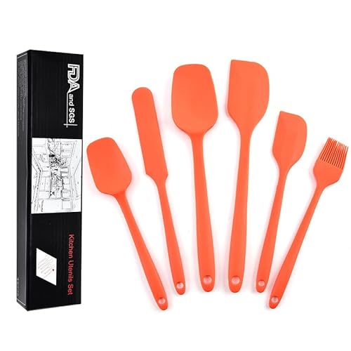 6 StüCk Teigschaber Silikon Spatel Set KüChenutensilien fum Backen,Silicone Spatula Silikon KüChenhelfer Und Mischen HitzebestäNdiger SilikonlöFfel In KüChenhelfer Set Silikon Küchenspachtel (Orange) von Generisch