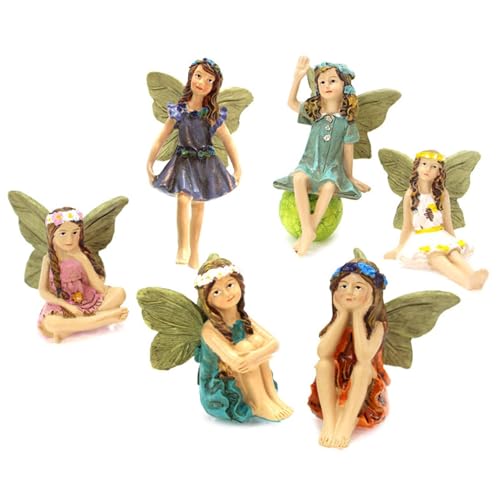 6 Stück Miniatur Feen Figuren | Miniatur Fairy Garden Feen Figur | Elfen Deko Blume Feen Statue Aus Harz Feengarten Ornamente | Mikro Landschaft Statuen, Gartendekoration für den Außenbereich von Generisch