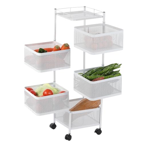 6-stöckiges drehbares Gemüseregal auf Rädern Abnehmbarer Küchenwagen Platzsparend Obst & Gemüse für Zuhause Wohnzimmer & Schlafzimmer Weiß 6-stöckiges drehbares Gemüseregal auf Rädern Abnehmbarer Küchenwagen Platzsparend Obst & Gemüse für Zuhause Wohnzimmer & Schlafzimmer Weiß von Generisch