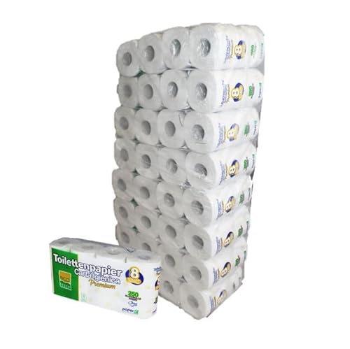 64 Rollen Premium-Toilettenpapier | günstige Großpackung | 3-lagig | je 250 Blatt | weich und saugfähig | 100% Recycling | Lieferumfang: 8 x 8 = 64 Rollen im Beutel von Generisch