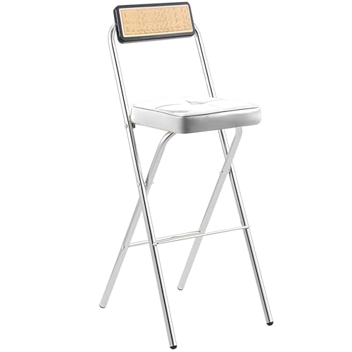 65/75 cm Klappbarer Küchen Frühstückshocker for Erwachsene, Gepolsterter Klappbarer Hochstuhl mit Rattan Rückenlehne, Tragkraft 120 kg(White,30 inch(75cm)) von Generisch
