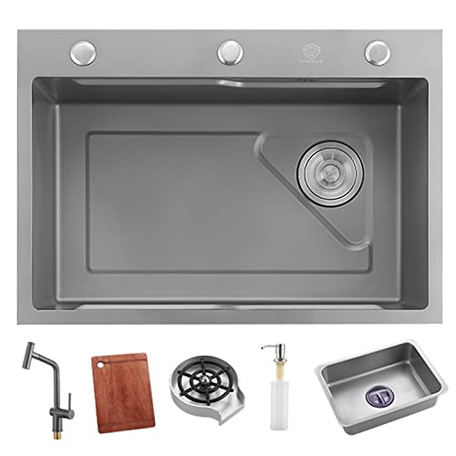 68 x 46 cm Edelstahl-Küchenspüle mit 3 Löchern, inklusive Wasserhahn-Sieb und Seifenspender, silberfarbenes C-Finish 68 x 46 cm Edelstahl-Küchenspüle mit 3 Löchern, inklusive Wasserhahn-Sieb und Seifenspender, silberfarbenes C-Finish von Generisch