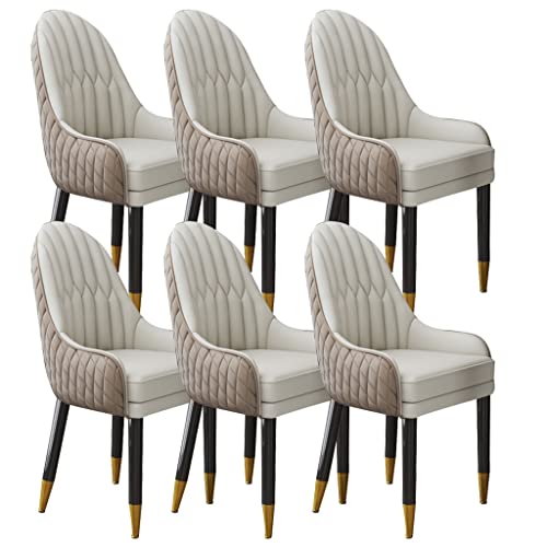6er Set Esszimmerstühle aus Mikrofaser-Leder – stilvolle Küche Wohnzimmer & Balkon Möbel mit Massivholzbeinen – bequeme Lounge Sitzgelegenheit in Khaki & Beige von Generisch