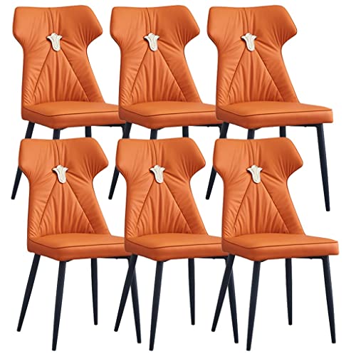 6er Set Esszimmerstühle aus orangefarbenem Leder für Wohnzimmer – Stilvolle Loungesessel mit stabilen Beinen aus Karbonstahl – Moderne Sitzlösung in Thekenhöhe von Generisch