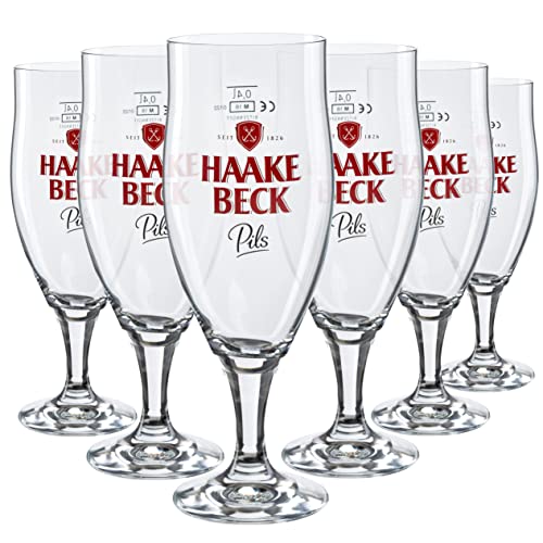 6er Set Haake Beck Bierglas 0,3l Pokal | Original Haake Beck | Klassisches Logo mit Schriftzug | Biergläser Set | Bierpokal | Bier Gläser | Gastro Edition von Generisch