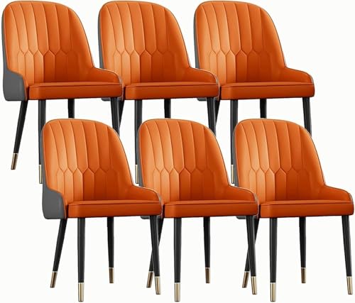 6er Set Moderne Armlehnenlose Esszimmerstühle mit hoher Rückenlehne und gepolstertem, weichem Sitz, schwarze Metallbeine, Küchenstühle für Wohnzimmer, Lounge, Zuhause, Orange 6er Set Moderne Armlehnenlose Esszimmerstühle mit hoher Rückenlehne und gepolstertem, weichem Sitz, schwarze Metallbeine, Küchenstühle für Wohnzimmer, Lounge, Zuhause, Orange von Generisch