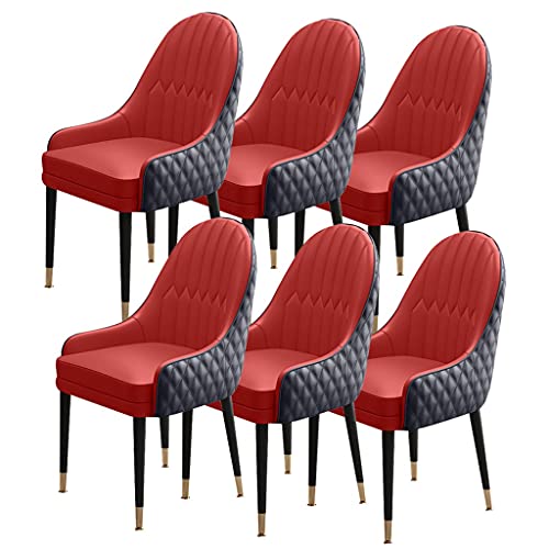 6er Set Moderne Esszimmerstühle Weich Gepolstert Mikrofaser Leder mit Holzbeinen Stilvolle Rubinrot & Schwarz Sessel für Küche & Wohnzimmer von Generisch