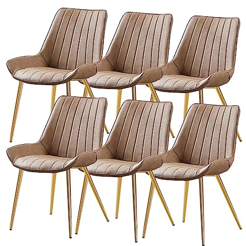 6er Set PU-Leder Esszimmerstühle für Küche & Wohnzimmer Stilvolle Khaki Seitenstühle mit stabilen Metallbeinen - Moderne Lounge Theke Sitzgelegenheit von Generisch