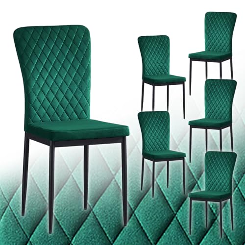 6er Set Skandinavische Samt Esszimmerstühle Kunstleder Gepolstertes Metallgestell mit Rückenlehne Stilvoll für Küche Wohnzimmer Esszimmer Elegant Samt Grün von Generisch