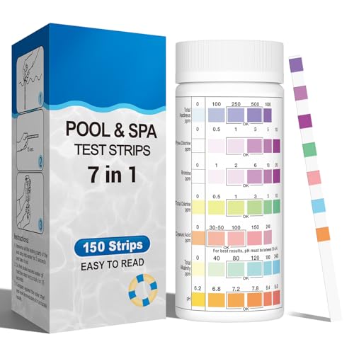 7 IN 1 Pool-Teststreifen für Spa, 150 Stück Wassertester Tester für Spa Schwimmbad, Genauer Test-Brom, Gesamtalkalinität, Freies Chlor, Gesamthärte, Cyanursäure und Gesamtchlor, pH 7 IN 1 Pool-Teststreifen für Spa, 150 Stück Wassertester Tester für Spa Schwimmbad, Genauer Test-Brom, Gesamtalkalinität, Freies Chlor, Gesamthärte, Cyanursäure und Gesamtchlor, pH von PGONA