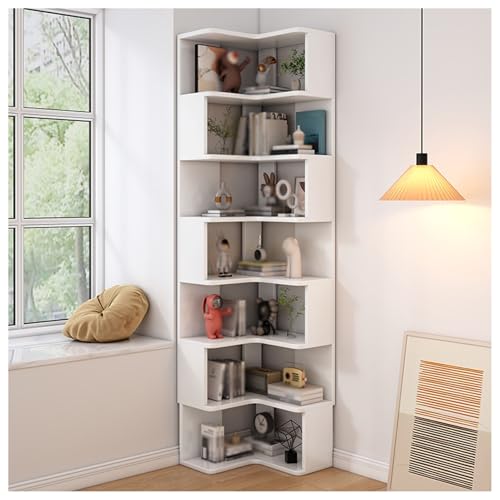 7-stöckiges weißes Eck-Bücherregal mit Trennwänden – platzsparendes Etagere für kleine Räume, perfekt für Arbeitszimmer, Wohnzimmer und Heimbüros, stilvolle Aufbewahrungslösung 7-stöckiges weißes Eck-Bücherregal mit Trennwänden – platzsparendes Etagere für kleine Räume, perfekt für Arbeitszimmer, Wohnzimmer und Heimbüros, stilvolle Aufbewahrungslösung von Generisch