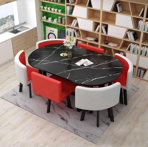 7-teiliges Esstisch-Set mit 6 Stühlen für kleines Büro, Konferenzraum, moderne Möbel für Küche, Lounge und Wohnzimmer, Konferenzraum, Tischset 7-teiliges Esstisch-Set mit 6 Stühlen für kleines Büro, Konferenzraum, moderne Möbel für Küche, Lounge und Wohnzimmer, Konferenzraum, Tischset von Generisch