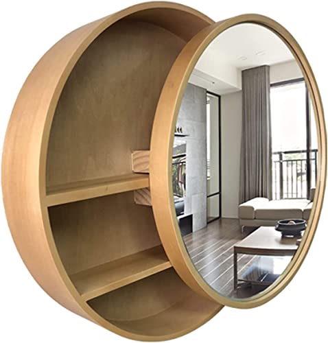 70 cm runder schwarzer Badezimmer-Spiegelschrank – Zwei-Wege-Schiebetür, Wandaufbewahrung, Medizinschrank, stilvolle Heimdekoration, perfekt für kleine Räume (gelb 50 cm Option) von Generisch