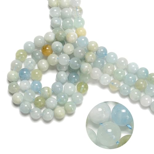 74 Stück (2 Stränge/Set), 10 mm, Aquamarin-Perlen, Natursteinperlen, AAA-Qualität, rund, echter Stein, lose für DIY-Armbänder, Schmuckschnüre von Generisch