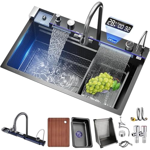 75 cm Edelstahl-Arbeitsplatzspüle mit ausziehbarem Wasserhahn, digitales Display, Tassenbrause und 4 Sprühmodi, ideal für Zuhause, Bar und Restaurant von Generisch