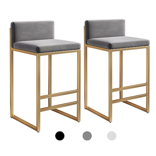 76,2 cm Barhocker, 2er-Set, moderne, rechteckige Stühle mit Fußstütze, dicker Rückenlehne, Metall-Stahlrahmen, stilvolles Gold- und Grau-Design für Küche und Esszimmer von Generisch
