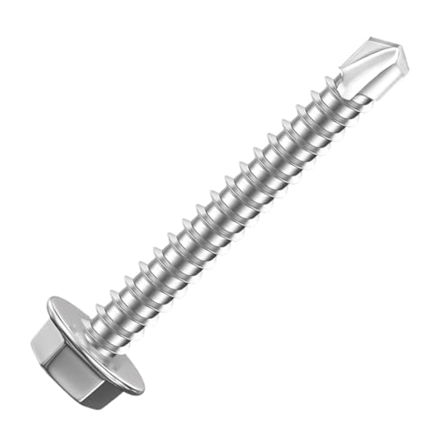 #8 M4.2 Selbstschneidende Blechschrauben aus Edelstahl 410, Sechskantkopf mit Unterlegscheibe, hochfeste, schnellschneidende Tek-Schrauben, Latte auf Metall(4.2x32mm (8x1-1-4)) von Generisch