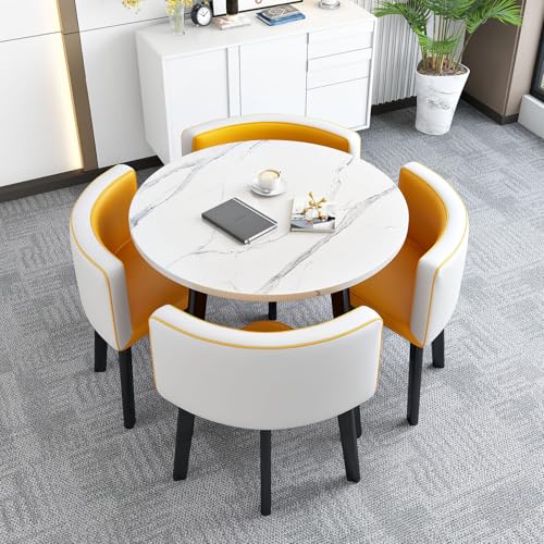 80 cm rundes Küchen-Esstisch-Set für 4 moderne, schlichte Design-Tische und 4 Stühle für Restaurant, Bar, Lounge, Zuhause, Küche, stilvoller Konferenztisch von Generisch