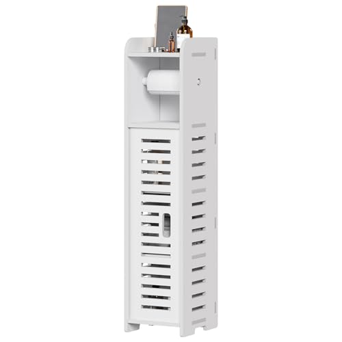 80 cm schmaler Badezimmer-Unterschrank mit Toilettenpapierhalter und Tür, Eichenholz, freistehend, Badezimmer-Aufbewahrungsschränke für kleine Orte, Schlafzimmer, Badezimmer, Büro, Küche von Generisch