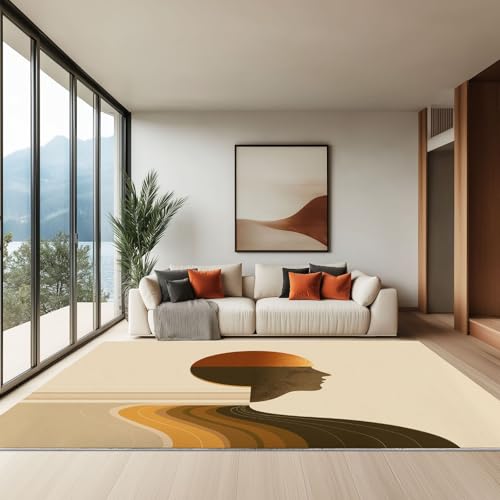 80 x 150 cm Teppich Wohnzimmer Waschbarer, Böhmisches Geometrisches Abstraktes Muster Kurzflor-Teppich – Weich Rutschfestes Design für Schlafzimmer Esszimmer Küchen, Creme von Generisch
