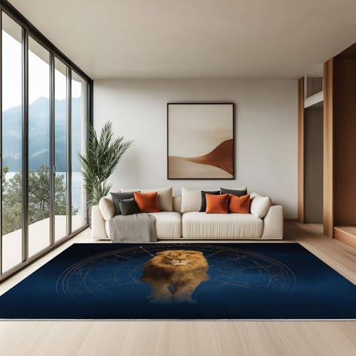 80 x 150 cm Teppich Wohnzimmer Waschbarer, Tierische Löwenlinien Kurzflor-Teppich – Weich Rutschfestes Design für Schlafzimmer Esszimmer Küchen, Marineblau von Generisch