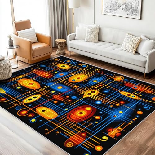 80er Jahre Teppich Groß Wohnzimmer 200x300 Waschbar Mit Muster Neon Licht Teppiche Gegend Schlafzimmer Deko & Wohnaccessoires, Kurzflor Teppich Weich rutschfest, FD3835 von Generisch