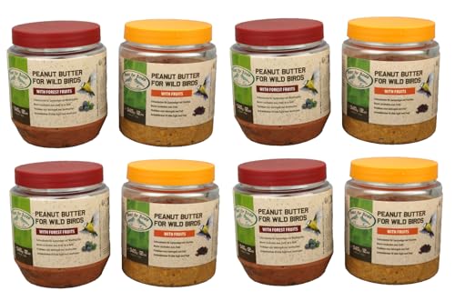 8X 340g Vogelfutter Frucht Erdnussbutter für Gartenvögel Wildvogelfutter Vögel PET-Glas Fettfutter Rosinen Heidelbeere (936/8) von Generisch
