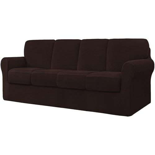 9-teiliges Stretch-Sofabezug-Set für 4-Sitzer, stilvoller Spandex-Stoff-Schonbezug mit Kissen und Rückenlehnen, Möbelschutz für Wohnzimmer, dunkles Kaffeebraun von Generisch