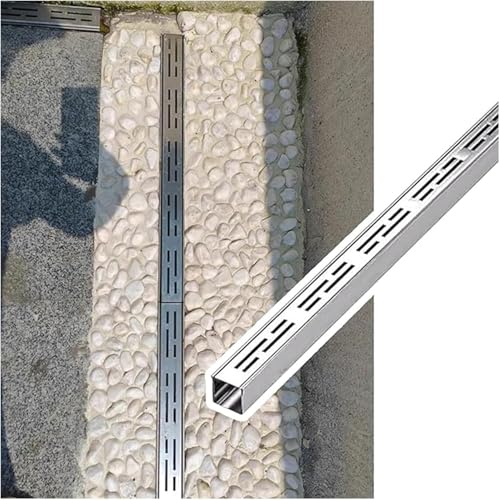 99 cm schlankes Entwässerungsset mit Metallrost – Kanalentwässerungslösung für den Außenbereich für Garten, Terrasse, Pool und Gehweg – effektives Wassermanagementsystem von Generisch