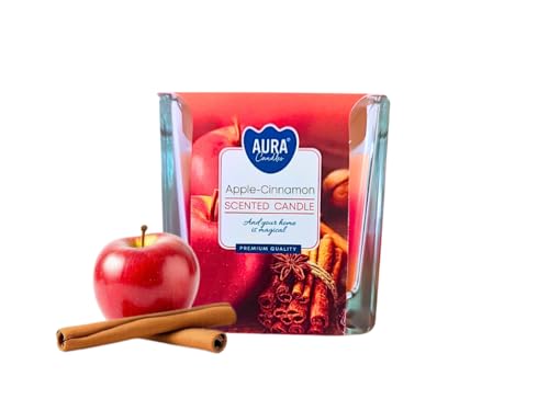AURA Regenbogenkerze im Glas - Apfel/Zimtduft, 32 Stunden Brenndauer, Paraffin Wachs, Kerze 170 g, Geschenkkerze, Angenehmer weihnachtlicher Duft von Generisch