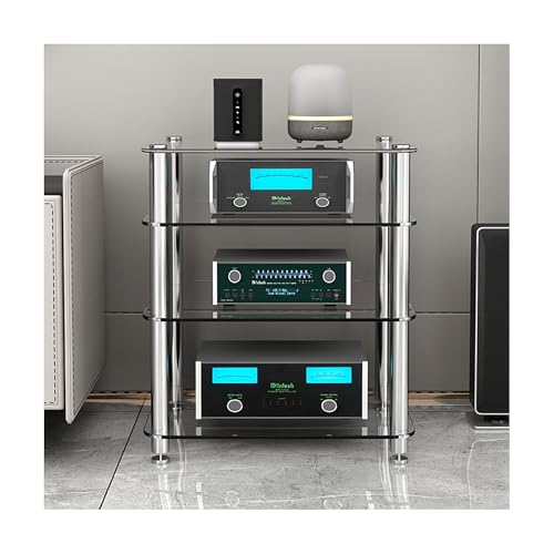 AV-Media-Ständer mit 4-stöckigen Ablagen aus gehärtetem Glas, Audio-Rack, Turm für CD-Player und Receiver, moderner Stereo-Schrank, transparent, 60 x 48 x 72 cm AV-Media-Ständer mit 4-stöckigen Ablagen aus gehärtetem Glas, Audio-Rack, Turm für CD-Player und Receiver, moderner Stereo-Schrank, transparent, 60 x 48 x 72 cm von Generisch