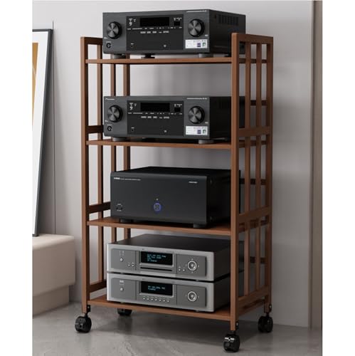 AV Media Ständer mit Rad Audio Rack Videospielkonsole Regal 2/3/4/5 Ebenen Stereo Rack Audio Tower Verstellbare Regale Eckregal für Aufnahmeraum Theater Bambusrahmen von Generisch